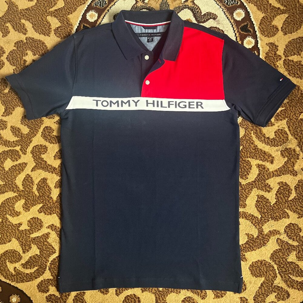 TOMMY HILFIGER Dark blue With Red Short Sleeve Polo Shirt